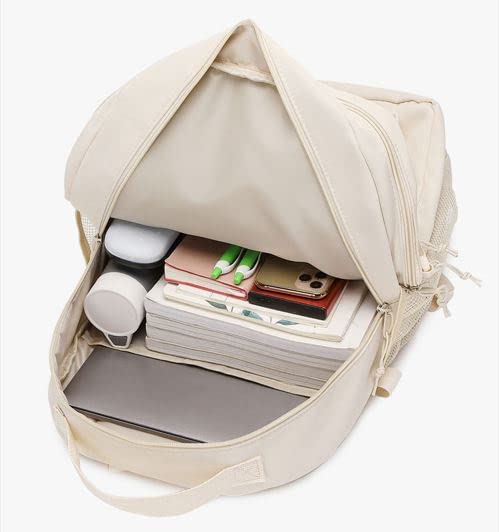 Large Capacity Travel Aesthetic Laptop bag for Men Women college student Backpack computer casual day pack (Cream)