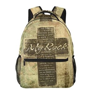 gesey-r4t christian religious bible verse the lord is my rock pattern casual school backpack bag, laptop hiking travel shoulder daypack college bookbag for men woman girls boys teens, black, one size