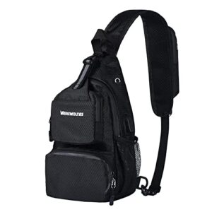 werewolves 15l sling bag crossbody backpack shoulder chest bag daypack for hiking traveling (black)