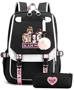 bebbee unisex bangtan boys lisa rose jisoo jennie kawaii laptop backpack middle school students bookbag outdoor daypack for girls boys school(e)