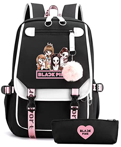 BEBBEE Unisex Bangtan boys Lisa Rose JISOO Jennie Kawaii Laptop Backpack Middle School Students Bookbag Outdoor Daypack for Girls Boys School(E)