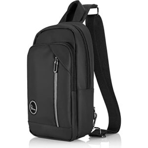 e-tree sling bag hiking casual travel daypack crossbody shoulder backpack multi-pocket chest bag small size pu leather for men women child teenager (black)