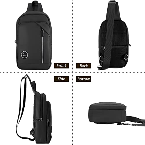 E-Tree Sling Bag Hiking Casual Travel Daypack Crossbody Shoulder Backpack Multi-pocket Chest Bag Small Size PU Leather for Men Women Child Teenager (Black)