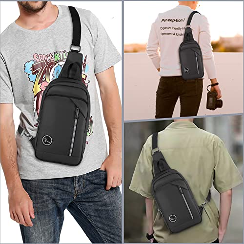 E-Tree Sling Bag Hiking Casual Travel Daypack Crossbody Shoulder Backpack Multi-pocket Chest Bag Small Size PU Leather for Men Women Child Teenager (Black)