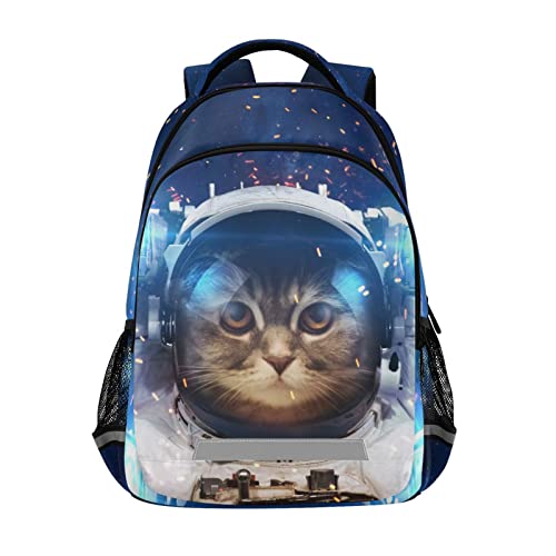 Kids Backpack Cat Astronaut Bookbag Elementary School Bag for Boys Girls Travel Rucksack