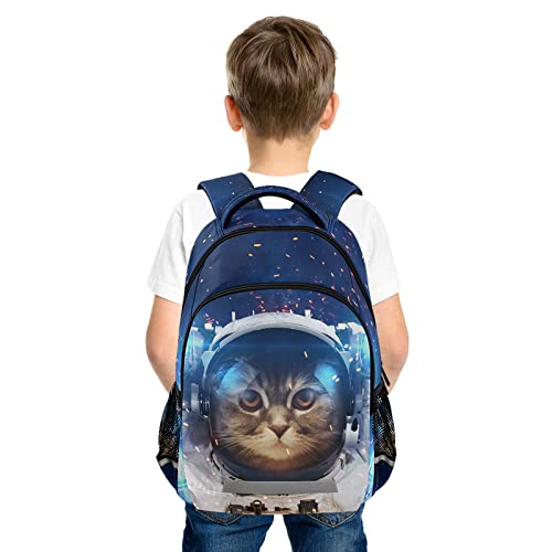 Kids Backpack Cat Astronaut Bookbag Elementary School Bag for Boys Girls Travel Rucksack