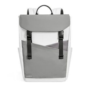 tomtoc flap laptop backpack, lightweight, water-resistant college school travel casual daypack bookbag, slim durable work-pack rucksack for 13-16 inch macbook laptop, large capacity, 18l, gray