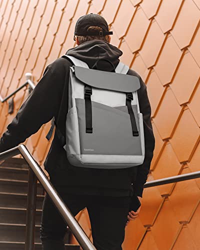 tomtoc Flap Laptop Backpack, Lightweight, Water-Resistant College School Travel Casual Daypack Bookbag, Slim Durable Work-pack Rucksack for 13-16 Inch MacBook Laptop, Large Capacity, 18L, Gray