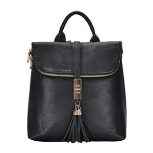 miztique the diana backpack purse for women, flap over tote bag, soft vegan leather – black