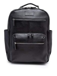 teakwood genuine leather backpack 15.6 inch travel laptop bag casual shoulder vintage daypack for men and women (black)