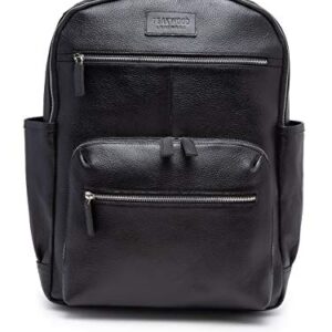 Teakwood Genuine Leather Backpack 15.6 inch Travel Laptop Bag Casual Shoulder Vintage Daypack For Men and Women (Black)