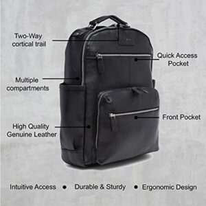 Teakwood Genuine Leather Backpack 15.6 inch Travel Laptop Bag Casual Shoulder Vintage Daypack For Men and Women (Black)