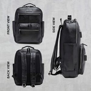 Teakwood Genuine Leather Backpack 15.6 inch Travel Laptop Bag Casual Shoulder Vintage Daypack For Men and Women (Black)