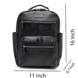 Teakwood Genuine Leather Backpack 15.6 inch Travel Laptop Bag Casual Shoulder Vintage Daypack For Men and Women (Black)