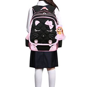 Cat Face Girls Backpack Kids School Bookbag for Primary Students Black