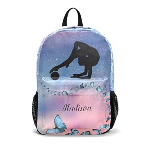 nzoohy starry butterflies gymnastics ball personalized backpack custom text unisex bookbag for boy girl travel daypack bag purse 17.7 in