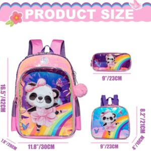 ZBAOGTW Panda Backpacks for Girls Kids School Cute Bookbag for Kindergarten Elementary Sequin School Backpack for Girls Lightweight School Bag with Lunch Box