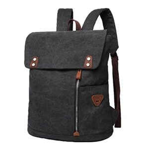 rexmore vintage canvas school backpack, large travel rucksack daypacke lightweight college bookbag 15.6 inches laptop bag for men women,black