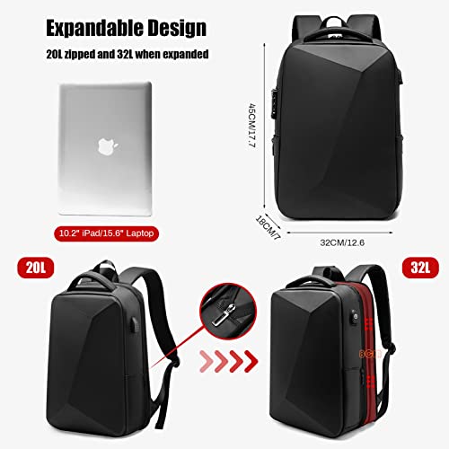 JUMO CYLY Hard Shell Anti-theft Backpack Waterproof Rucksack Fits 15.6 Inch Laptop with USB Charging Port TSA Lock Expandable Business Travel for Men College School