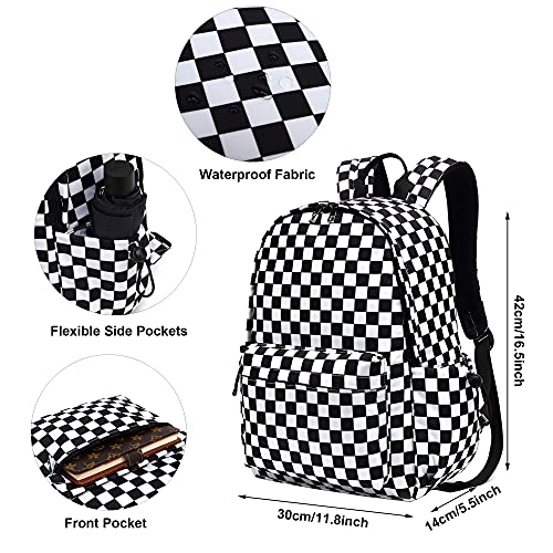 Checkered School Backpack for Girls Women, Teens School Bags Bookbags Ladies Laptop Backpacks