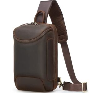 full grain leather sling bag for men small tablet backpack fits 10 inch tablet mini hiking crossbody shoulder chest bags