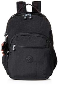 kipling women’s seoul go xl backpack, padded, adustable backpack straps, zip closure, black tonal
