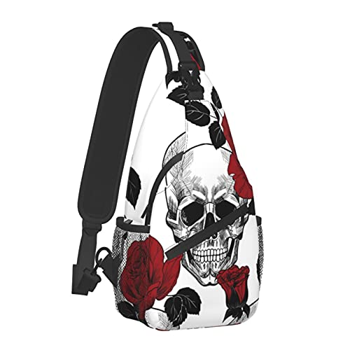 Yamegoun Rose And Skull Unisex Chest Bags Crossbody Sling Backpack Travel Hiking Daypack for Women Men Shoulder Bag for Casual Sport Climbing Runners