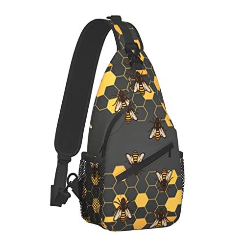 FyLybois Honeycomb Bee Sling Bag Crossbody Travel Hiking Bags Mini Chest Backpack Casual Shoulder Daypack for Women Men with Strap Lightweight Outdoor Sport Climbing Runners