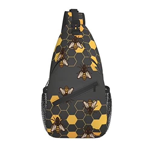 FyLybois Honeycomb Bee Sling Bag Crossbody Travel Hiking Bags Mini Chest Backpack Casual Shoulder Daypack for Women Men with Strap Lightweight Outdoor Sport Climbing Runners