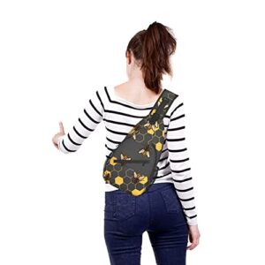 FyLybois Honeycomb Bee Sling Bag Crossbody Travel Hiking Bags Mini Chest Backpack Casual Shoulder Daypack for Women Men with Strap Lightweight Outdoor Sport Climbing Runners