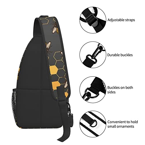 FyLybois Honeycomb Bee Sling Bag Crossbody Travel Hiking Bags Mini Chest Backpack Casual Shoulder Daypack for Women Men with Strap Lightweight Outdoor Sport Climbing Runners