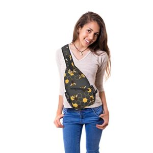 FyLybois Honeycomb Bee Sling Bag Crossbody Travel Hiking Bags Mini Chest Backpack Casual Shoulder Daypack for Women Men with Strap Lightweight Outdoor Sport Climbing Runners