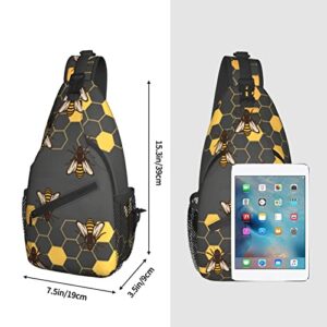 FyLybois Honeycomb Bee Sling Bag Crossbody Travel Hiking Bags Mini Chest Backpack Casual Shoulder Daypack for Women Men with Strap Lightweight Outdoor Sport Climbing Runners