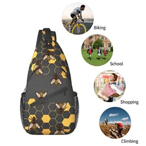 FyLybois Honeycomb Bee Sling Bag Crossbody Travel Hiking Bags Mini Chest Backpack Casual Shoulder Daypack for Women Men with Strap Lightweight Outdoor Sport Climbing Runners