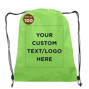 personalized drawstring durable backpack non-woven – 100 pack – customizable text -sports back pack perfect for training and gym – strong 80 gsm polypropylene material – 24 inches rope string – lime green