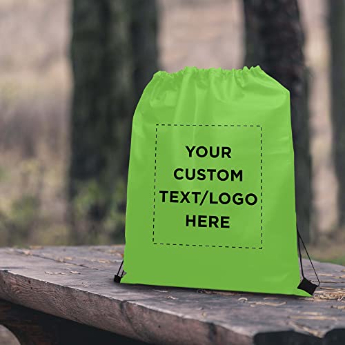 Personalized Drawstring Durable Backpack Non-Woven - 100 Pack - Customizable Text -Sports Back Pack Perfect For Training and Gym - Strong 80 GSM Polypropylene Material - 24 inches Rope String - Lime Green