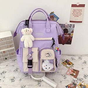 Skyearman Kawaii Backpack with Cute Accessories Kawaii Pin Large Capacity Girl School Bag Rucksack Multi-Pocket Hanging Bear (Purple a),One Size