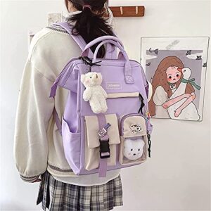 Skyearman Kawaii Backpack with Cute Accessories Kawaii Pin Large Capacity Girl School Bag Rucksack Multi-Pocket Hanging Bear (Purple a),One Size