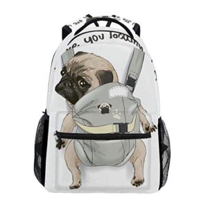 alaza pug dog print puppy funny quote large backpack for kids boys girls student personalized laptop ipad tablet travel school bag with multiple pockets