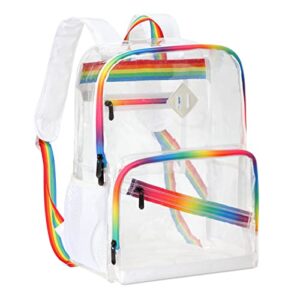 kasqo clear backpack, 15.6 inch heavy duty pvc transparent backpack see through backpacks for school, college, sports, work, travel, stadium approved, white
