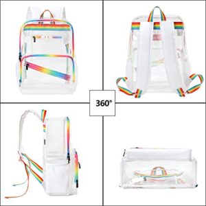 Kasqo Clear Backpack, 15.6 Inch Heavy Duty PVC Transparent Backpack See Through Backpacks for School, College, Sports, Work, Travel, Stadium Approved, White