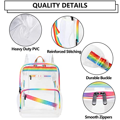 Kasqo Clear Backpack, 15.6 Inch Heavy Duty PVC Transparent Backpack See Through Backpacks for School, College, Sports, Work, Travel, Stadium Approved, White