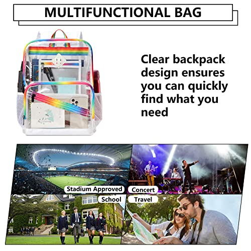 Kasqo Clear Backpack, 15.6 Inch Heavy Duty PVC Transparent Backpack See Through Backpacks for School, College, Sports, Work, Travel, Stadium Approved, White