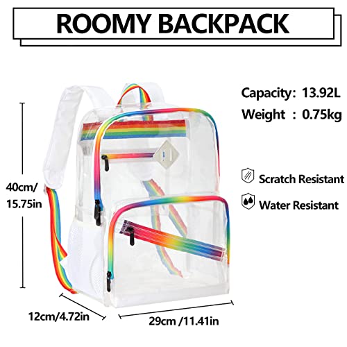 Kasqo Clear Backpack, 15.6 Inch Heavy Duty PVC Transparent Backpack See Through Backpacks for School, College, Sports, Work, Travel, Stadium Approved, White