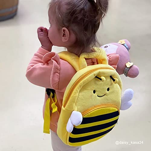 OUOZZZ 11" Cute Animal Toddler Backpack for Boys Girls, Soft Plush Bee Bag Mini Travel Backpacks with Adjustable Strap