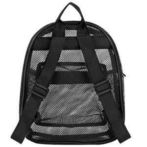 Mini Mesh Backpack for Women, Girls, Kids for School, Beach Toys, Pool, and Swimming Gear; Mini Transparent Backpacks with Padded Straps (Black)