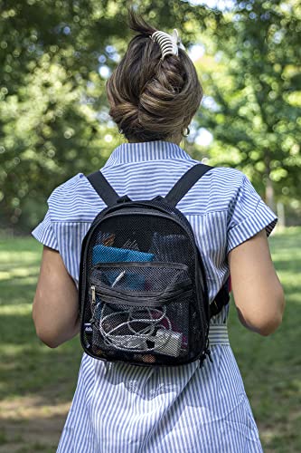 Mini Mesh Backpack for Women, Girls, Kids for School, Beach Toys, Pool, and Swimming Gear; Mini Transparent Backpacks with Padded Straps (Black)