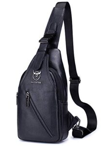 bullcaptain genuine leather men sling bag casual travel hiking chest bag crossbody shoulder backpack