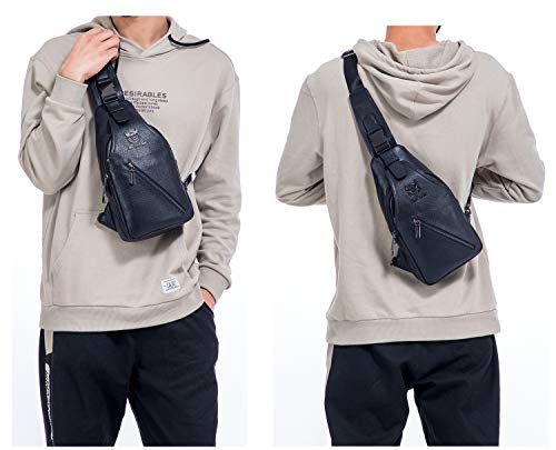 BULLCAPTAIN Genuine Leather Men Sling Bag Casual Travel Hiking Chest Bag Crossbody Shoulder Backpack