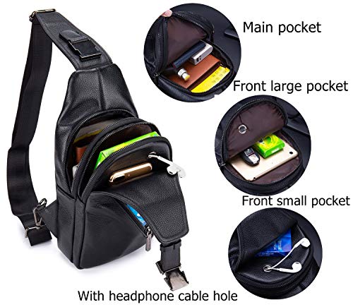 BULLCAPTAIN Genuine Leather Men Sling Bag Casual Travel Hiking Chest Bag Crossbody Shoulder Backpack